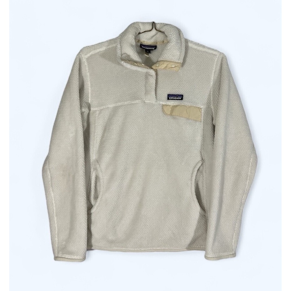 Patagonia Sweater Womens Size MEDIUM Cream Re Tool Snap T PolarTec Fleece